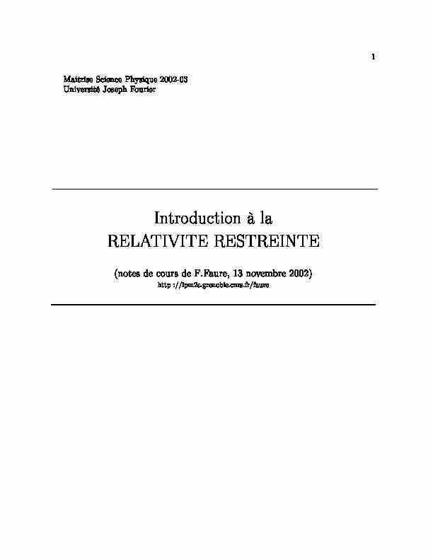 [PDF] Relativité Restreinte