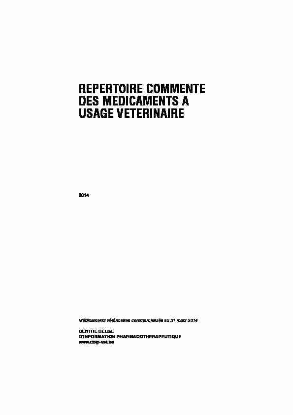 repertoire commente des medicaments a usage veterinaire 2014