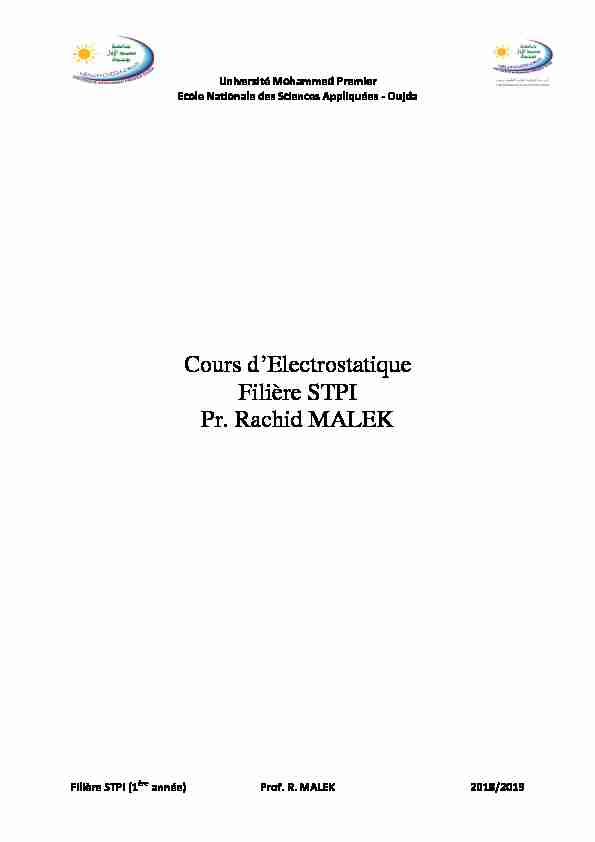 Cours dElectrostatique Filière STPI Pr. Rachid MALEK