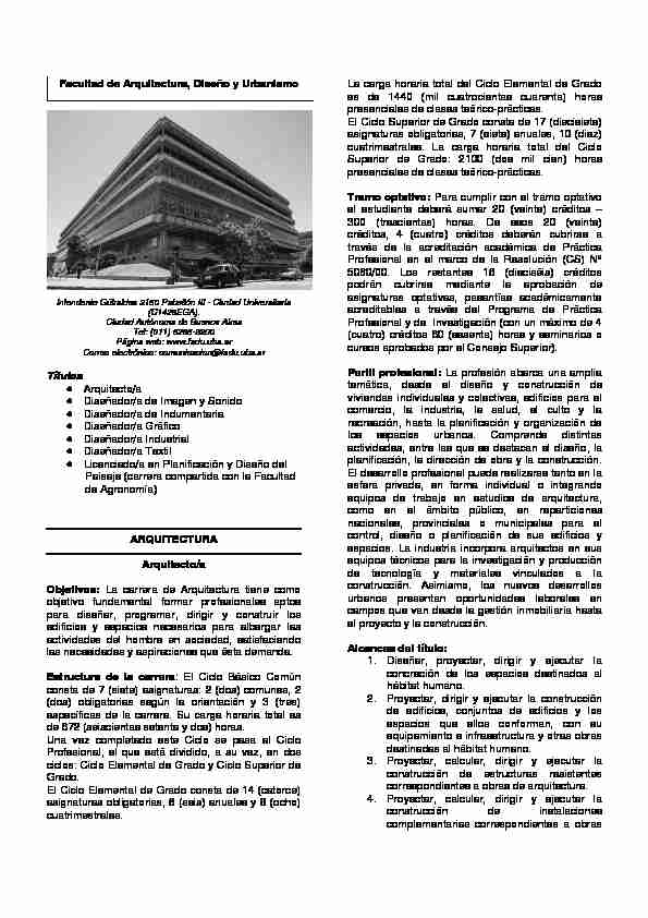 Facultad de Arquitectura Diseño y Urbanismo Títulos Arquitecto/a