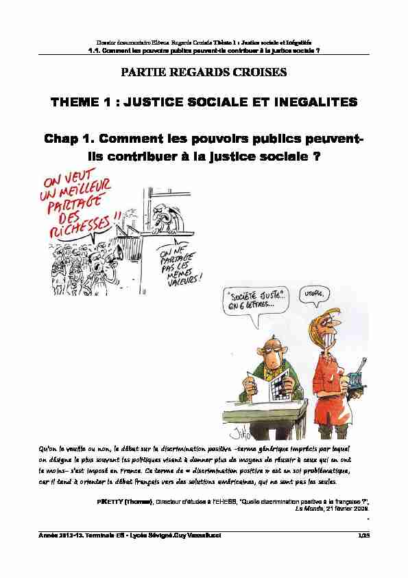 JUSTICE SOCIALE ET INEGALITES Chap 1. Comment les pouvoirs