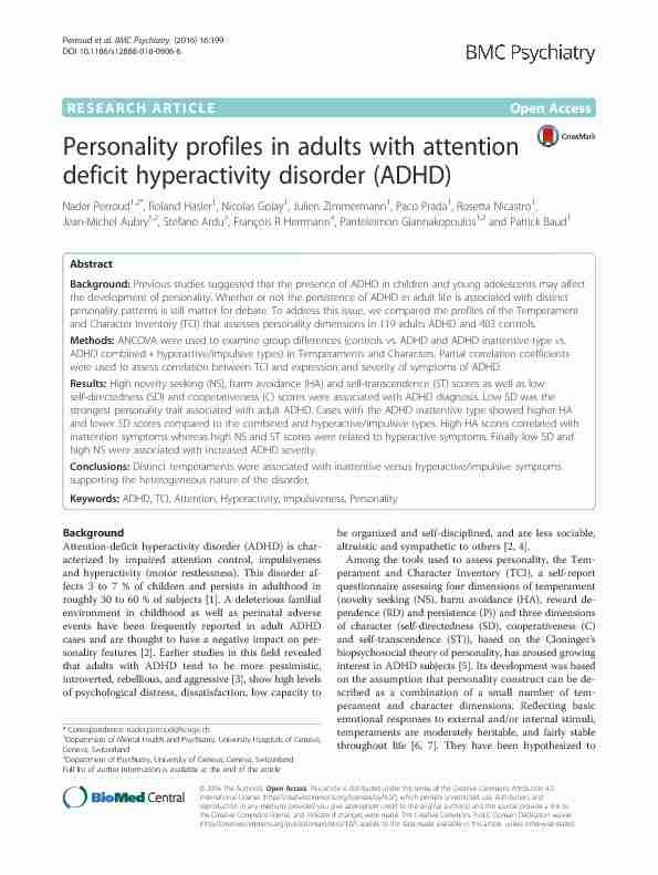 Personality profiles in adults with attention deficit hyperactivity