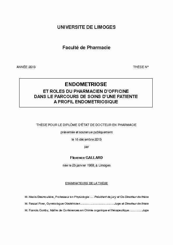 [PDF] Endométriose et rôles du pharmacien dofficine dans le parcours de