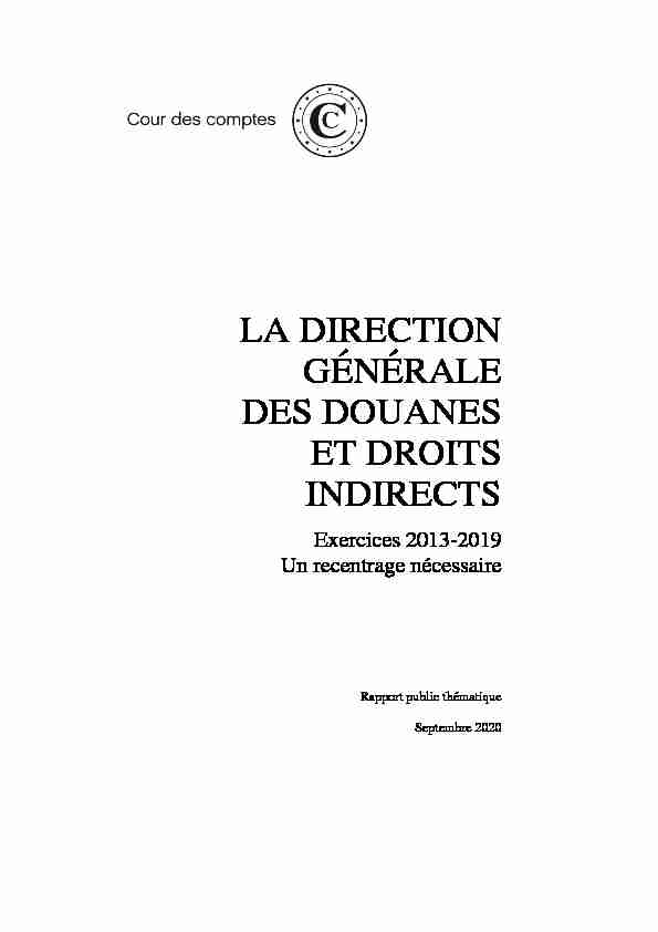 Rapport thématique La direction générale des douanes et des droits