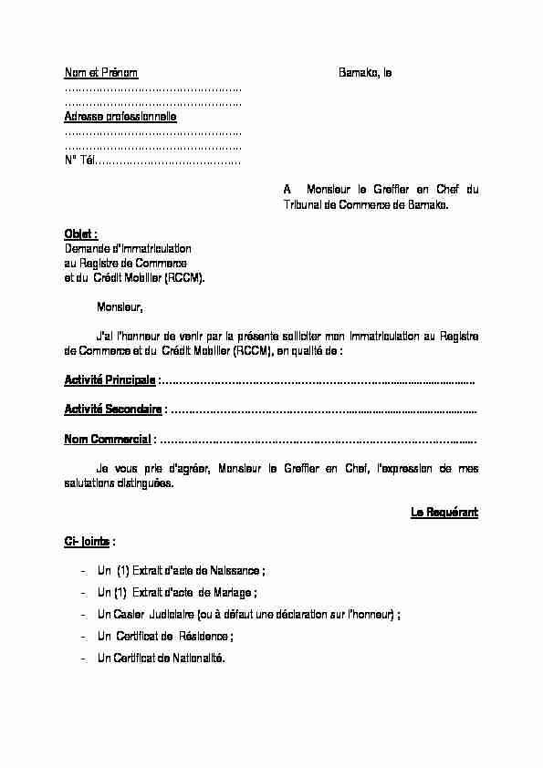 [PDF] Demande dimmatriculation au registre du commerce  - eRegulations