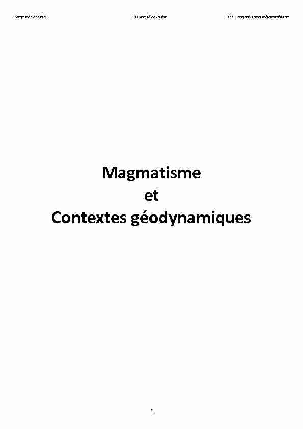 Magmatisme et Contextes géodynamiques