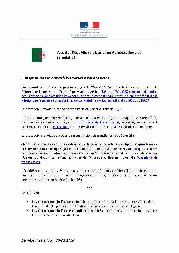 Algérie (République algérienne démocratique et populaire) I