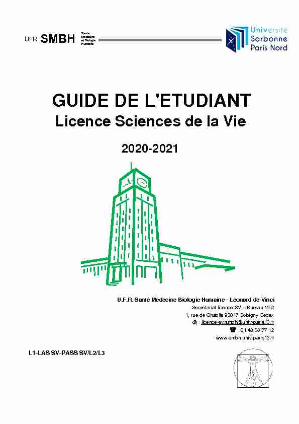 GUIDE DE LETUDIANT - Licence Sciences de la Vie