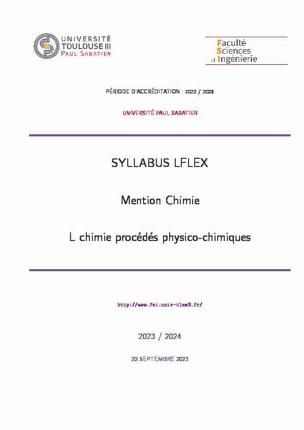 SYLLABUS LFLEX Mention Chimie L chimie procédés physico