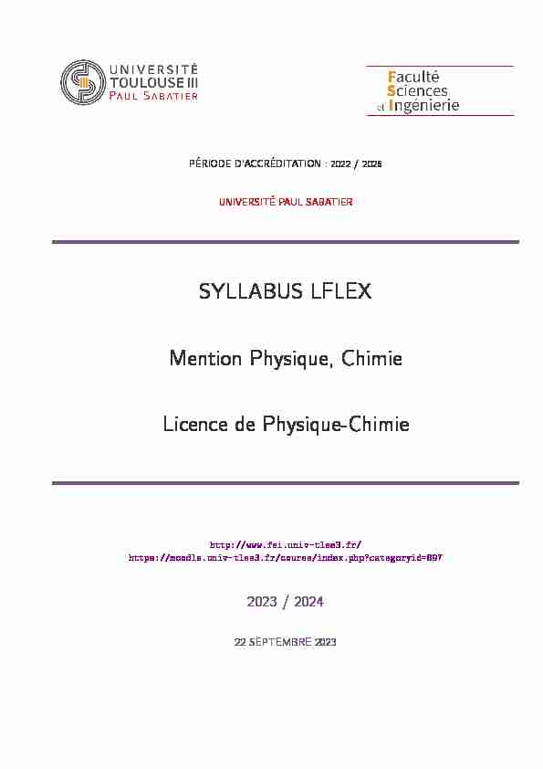 SYLLABUS LFLEX Mention Physique Chimie Licence de Physique
