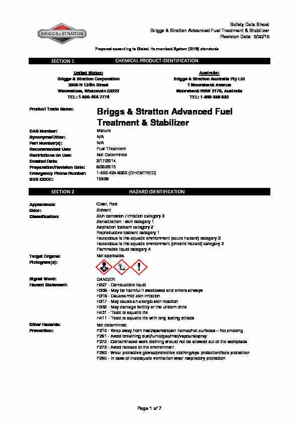 [PDF] Briggs & Stratton Advanced Fuel Treatment & Stabilizer