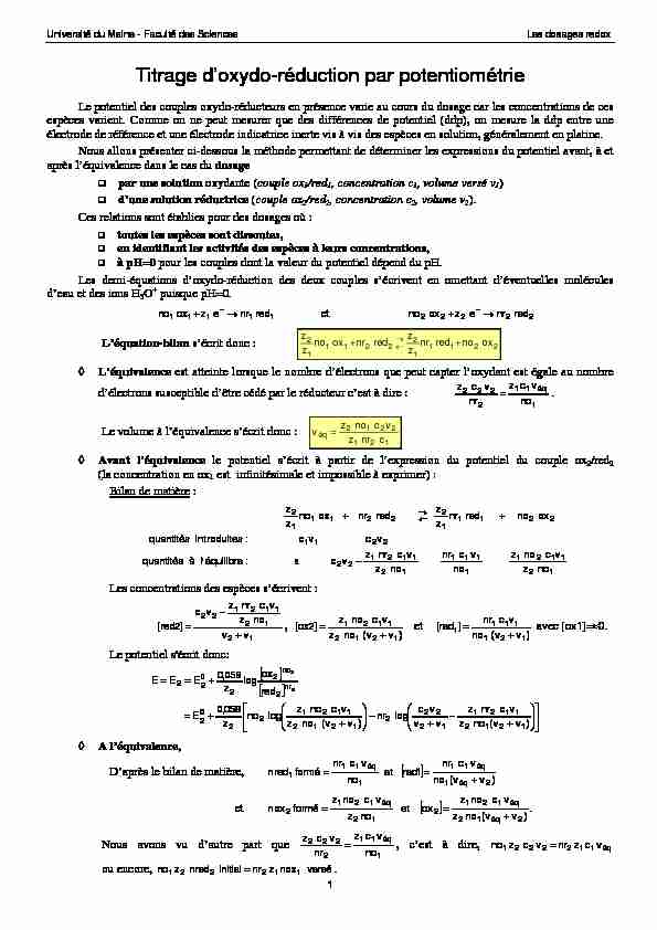 Titrage doxydo-réduction par potentiométrie