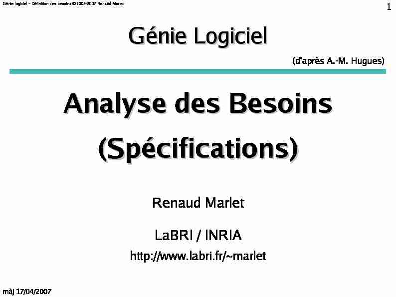 Analyse des Besoins (Spécifications)