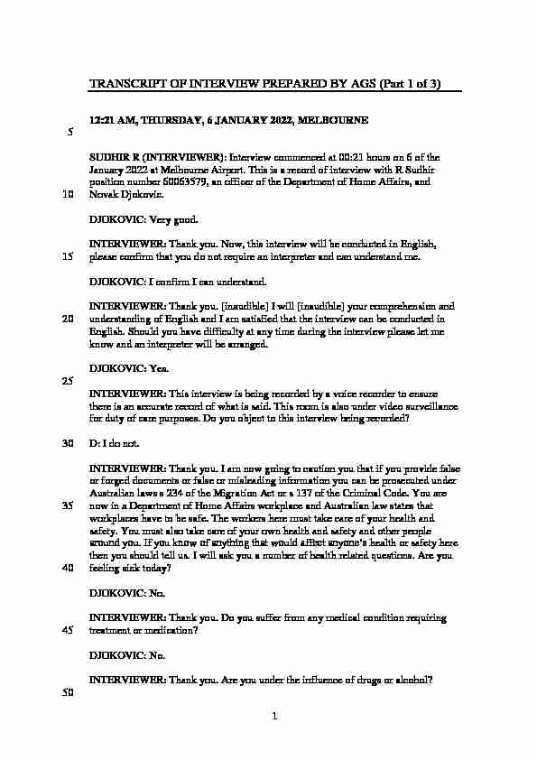 TRANSCRIPT OF INTERVIEW PREPARED BY AGS (Part 1 of 3)