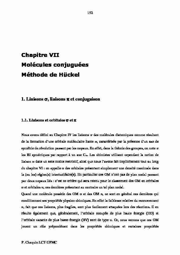Chapitre VII Molécules conjuguées Méthode de Hückel