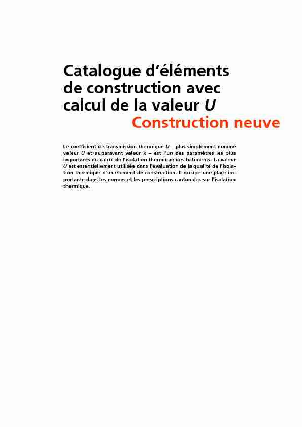 Catalogue d’éléments de construction avec calcul de la valeur