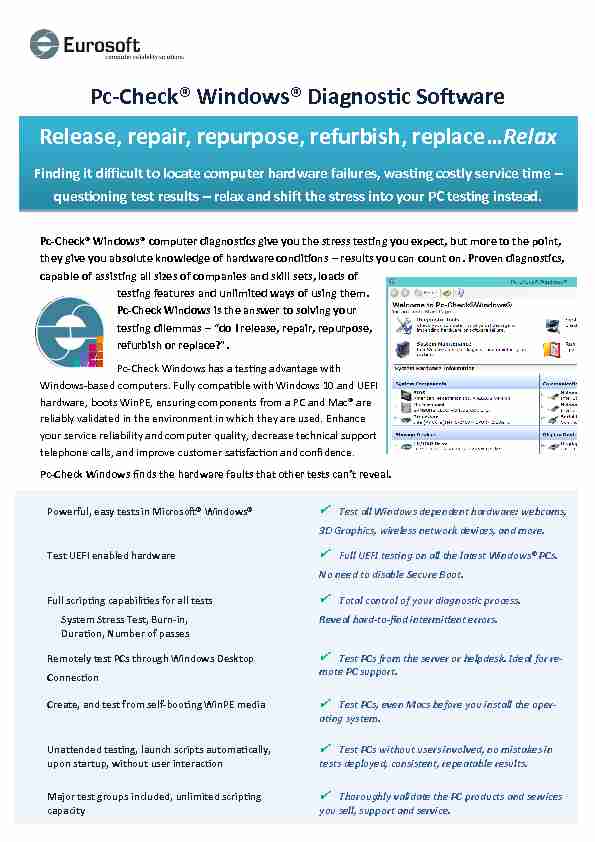 Pc-Check® Windows® Diagnostic Software Release repair