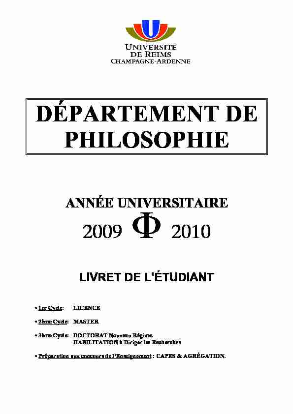 [PDF] DÉPARTEMENT DE PHILOSOPHIE - Université de Reims