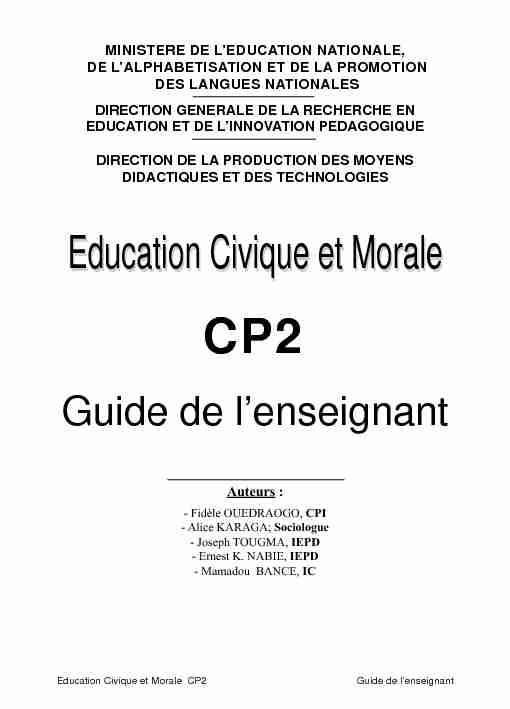 Education Civique et Morale CP2 Guide de lenseignant