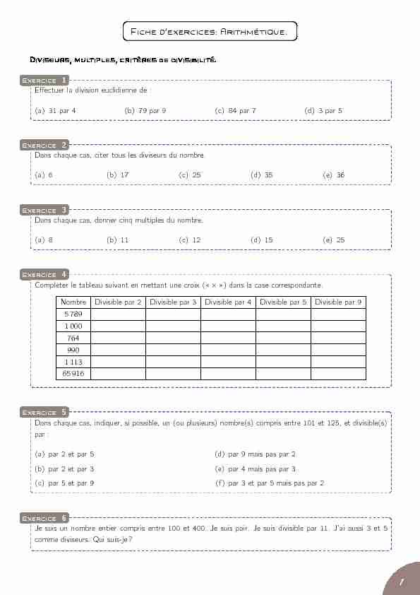 [PDF] Arithmétique exercices