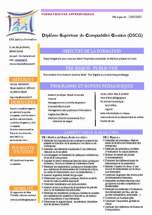 Diplôme Supérieur de Comptabilité Gestion (DSCG)