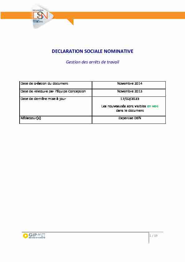 DECLARATION SOCIALE NOMINATIVE - Gestion des arrêts de travail