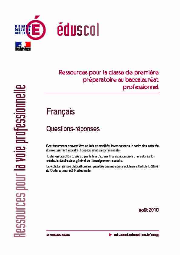 Ressources de Français pour la voie professionnelle : questions