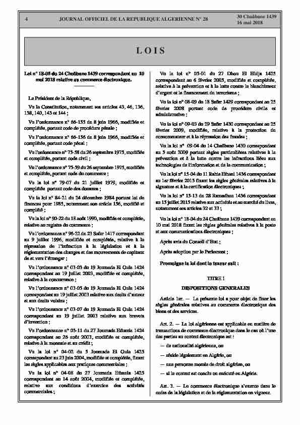 [PDF] Algerie - Loi n°18-05 du 10 mai 2018 relative au commerce