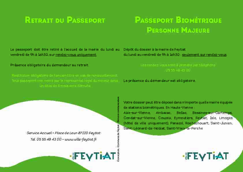 [PDF] PassePort Biométrique retrait du PassePort - Ville de Feytiat