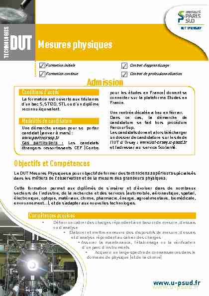 [PDF] DUT Mesures physiques brochure - IUT Orsay
