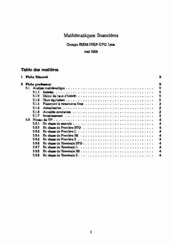 [PDF] Mathématiques financières Table des matières