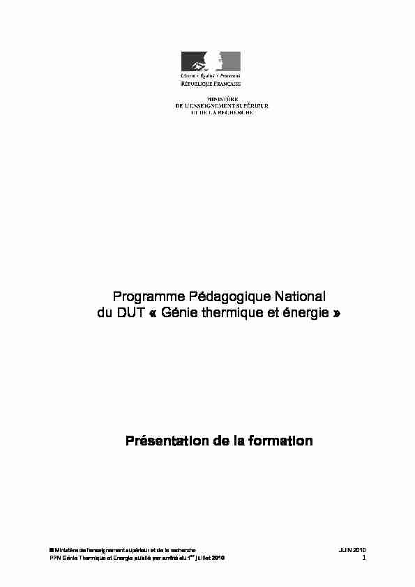 Programme Pédagogique National du DUT « Génie thermique et