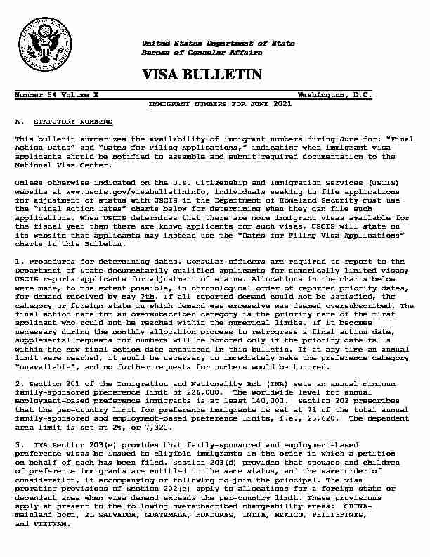 Visa Bulletin for June 2021