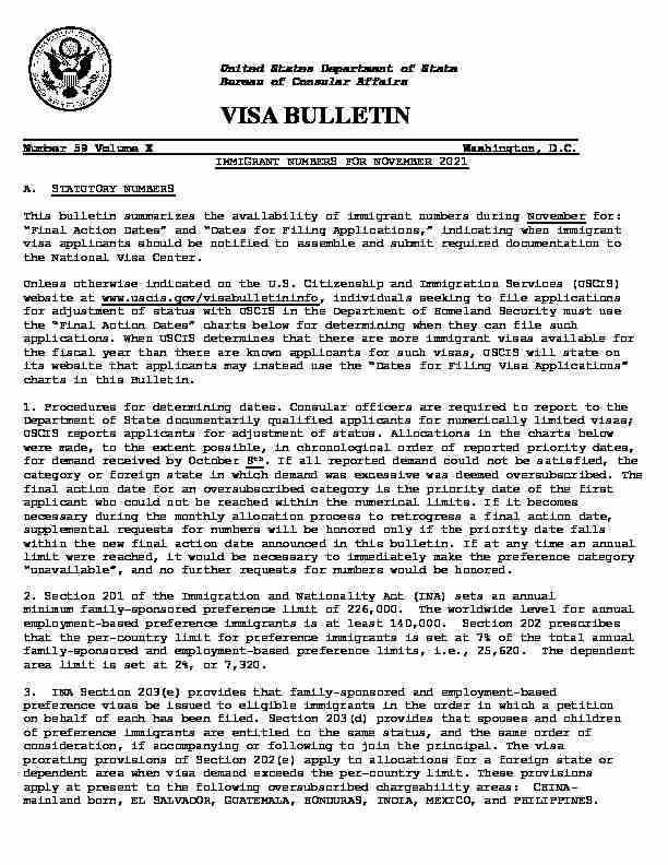 Visa Bulletin for November 2021