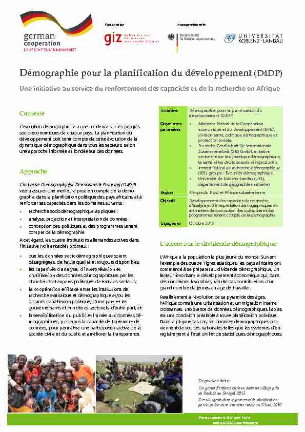 Démographie pour la planification du développement (D4DP)