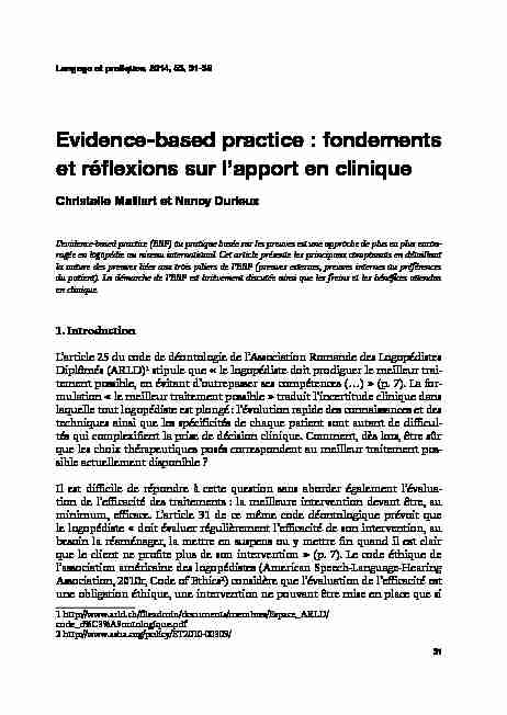 Evidence-based practice : fondements et réflexions sur lapport en