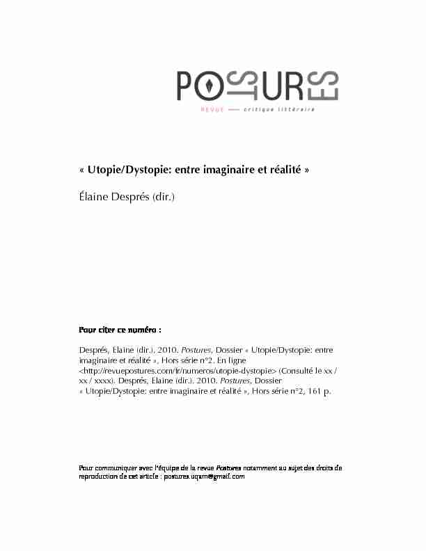 [PDF] Utopie/Dystopie - Revue Postures