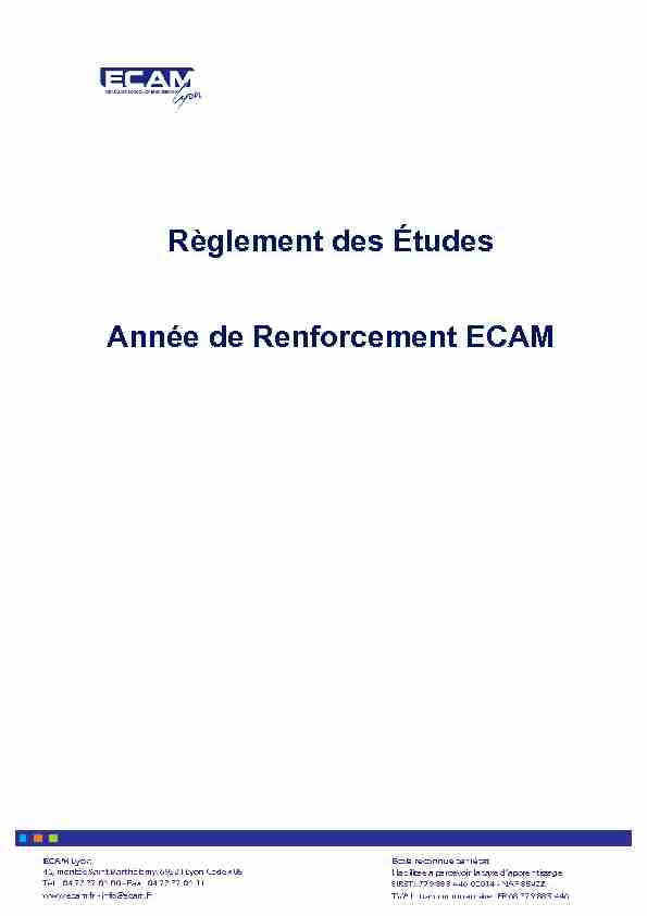 Règlement des Études Année de Renforcement ECAM