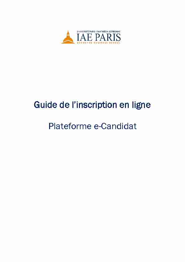[PDF] Guide de linscription en ligne Plateforme e-Candidat - IAE Paris