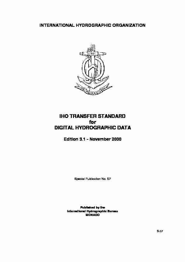 IHO TRANSFER STANDARD for DIGITAL HYDROGRAPHIC DATA