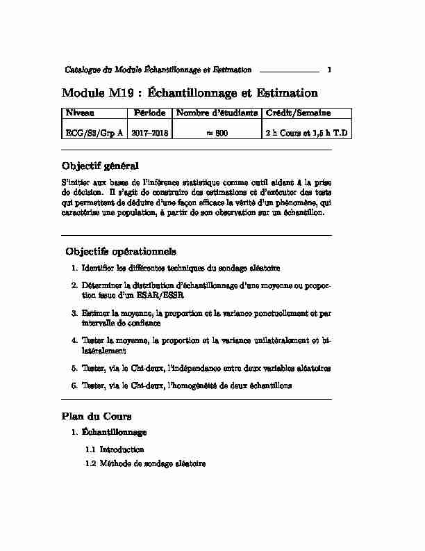 [PDF] Module M19 : Échantillonnage et Estimation - said el melhaoui