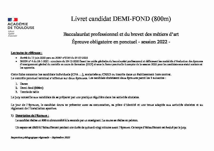Livret candidat DEMI-FOND (800m)