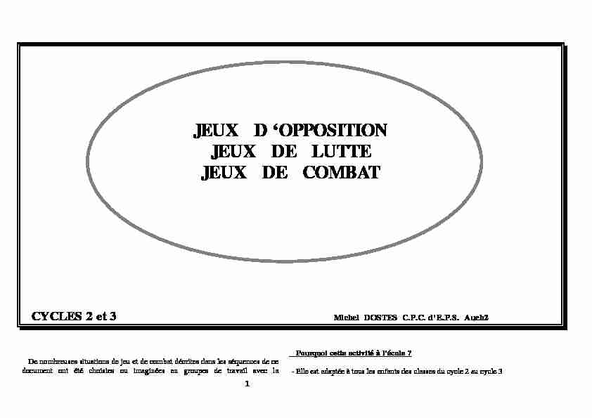JEUX D OPPOSITION JEUX DE LUTTE JEUX DE COMBAT