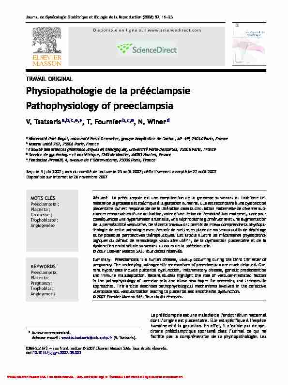 Physiopathologie de la prééclampsie Pathophysiology of