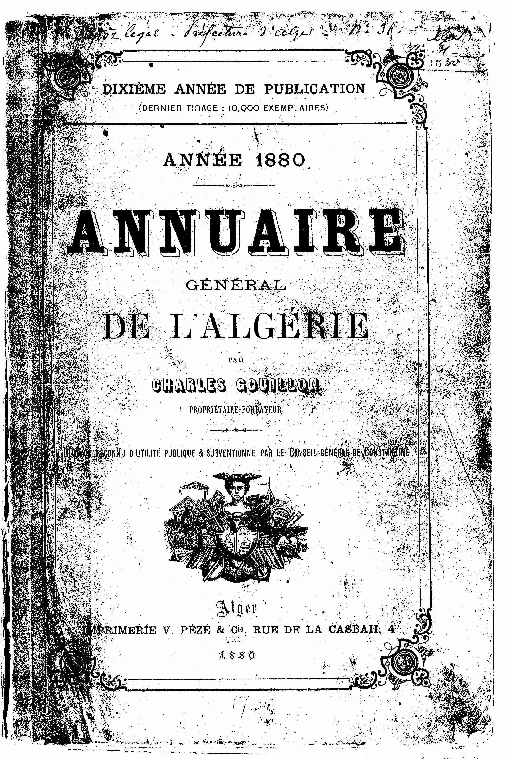 Annuaire général de lAlgérie. 1880.