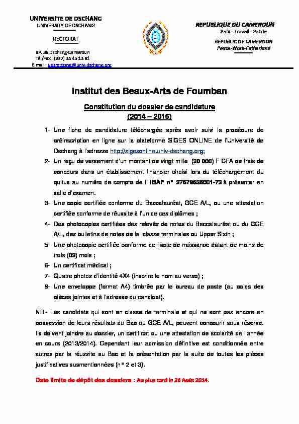 [PDF] INSTITUT DES BEAUX-ARTS DE FOUMBAN Télécharger