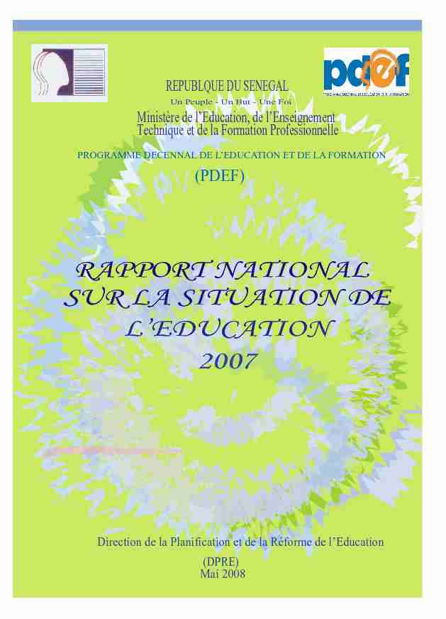 RAPPORT NATIONAL SUR LA SITUATION DE LEDUCATION 2007