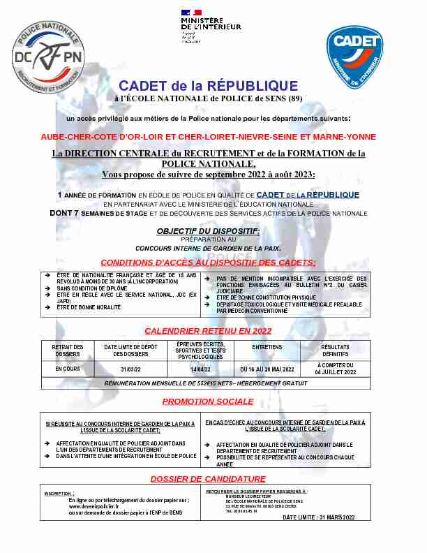 Affiche dates recrutement Cadets de la République ENP SENS