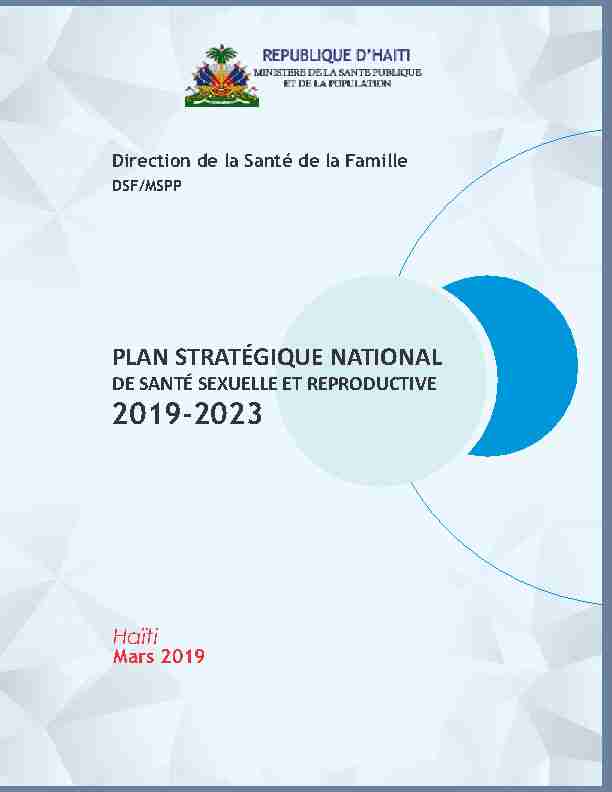 Plan Stratégique National de Santé Sexuelle et Reproductive 2019
