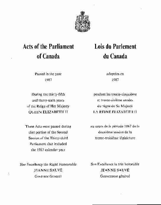 Acts of the Parliament of Canada Lois du Parlement du Canada